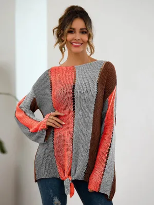 Autumn and Winter Women's Long-sleeved Color Matching Loose Sweater
