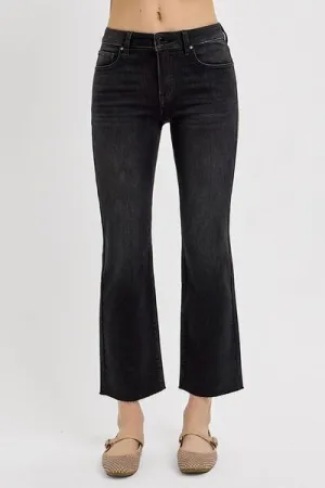 Black Tummy Control Mid Rise Crop Straight Jeans