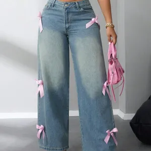 Bow High Rise Wide Leg Jeans