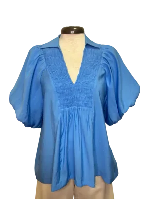 Bubble Sleeve Yoked Top Ocean