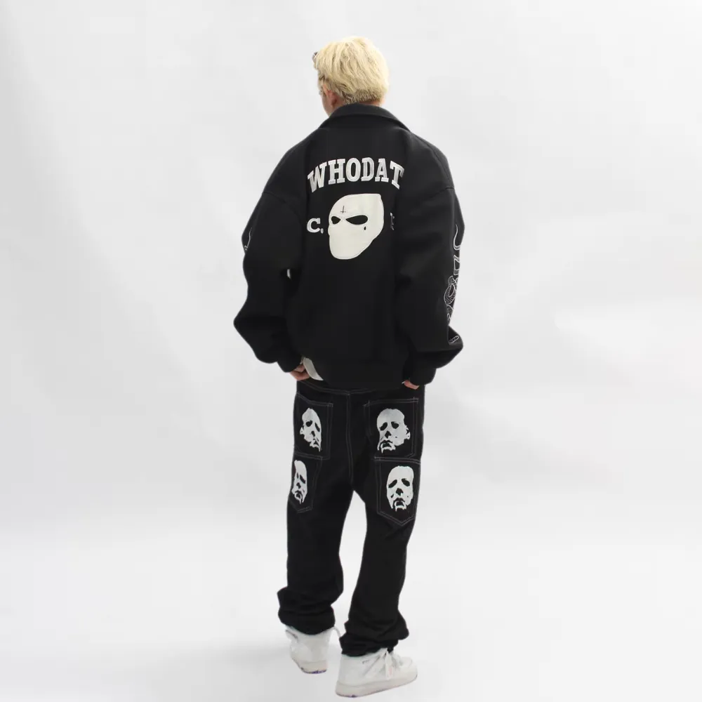 DF| Bat Mask Man Print Jeans