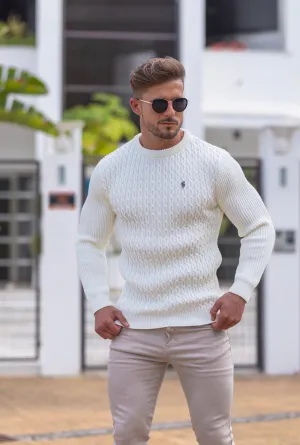 Father Sons Cream Knitted Braided Super Slim Jumper With Metal Decal - FSJ028