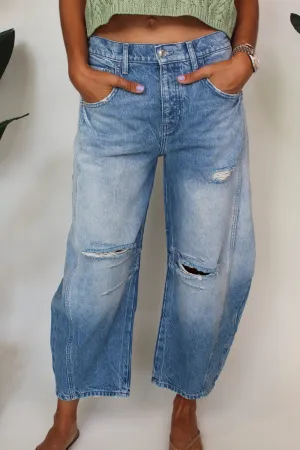 Free People Good Luck Mid Rise Barrel Jean