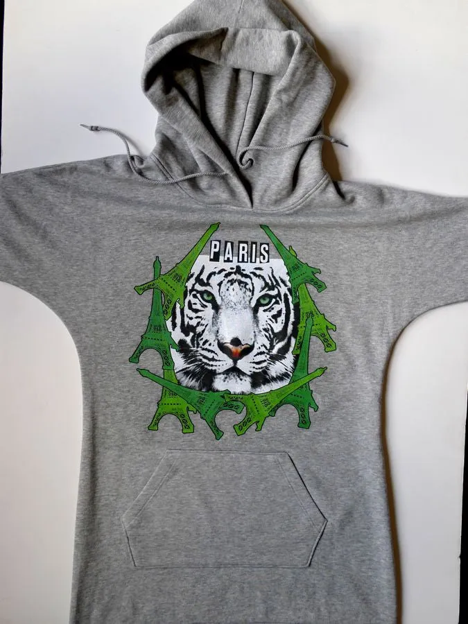 Grey sweatshirt with Eiffel tower and tiger print