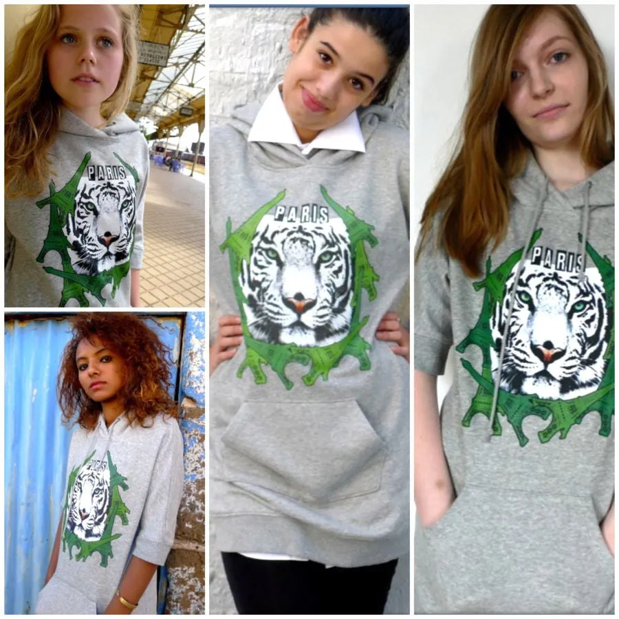 Grey sweatshirt with Eiffel tower and tiger print