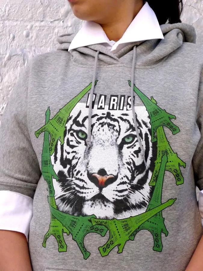Grey sweatshirt with Eiffel tower and tiger print