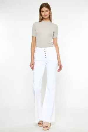 Kan Can High Rise White Flare Jeans