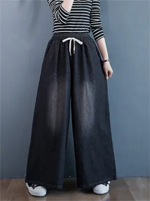 Leisure Large Size High-Rise Wide Leg Jeans for Women