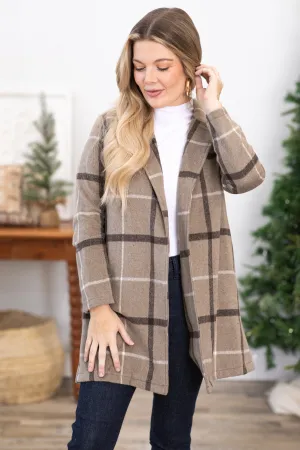 Light Mocha Plaid Mid Length Jacket