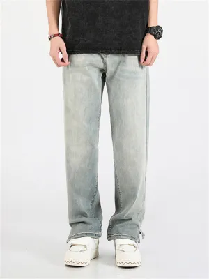 Men's Retro Washed Effect Side Slit Loose Jeans