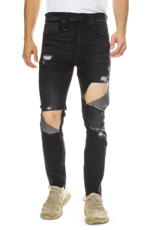 R13 Denim Men's Distressed Dark Moon Drop Jeans with Rips $494 NWT