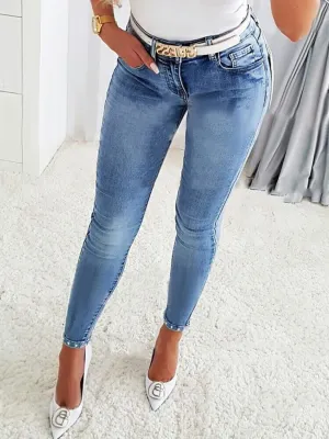 Rhinestone Bow Skinny Jeans with Pockets