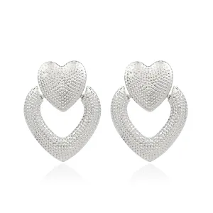 Silver-Plated Open Heart Milgrain Drop Earrings