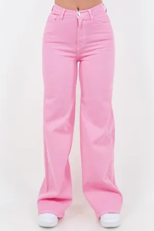 Wide Leg Jean in Bubblegum Pink 33" Inseam