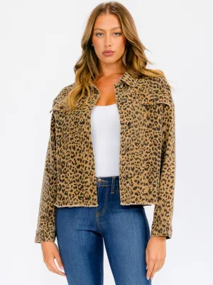 WOMEN'S LONG SLEEVE BUTTON UP POCKETS  ANIMAL PRINT JACKET