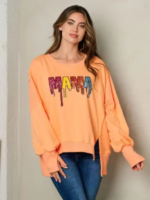 WOMEN'S LONG SLEEVE SIDE SLITS GRAPHIC SWEATER