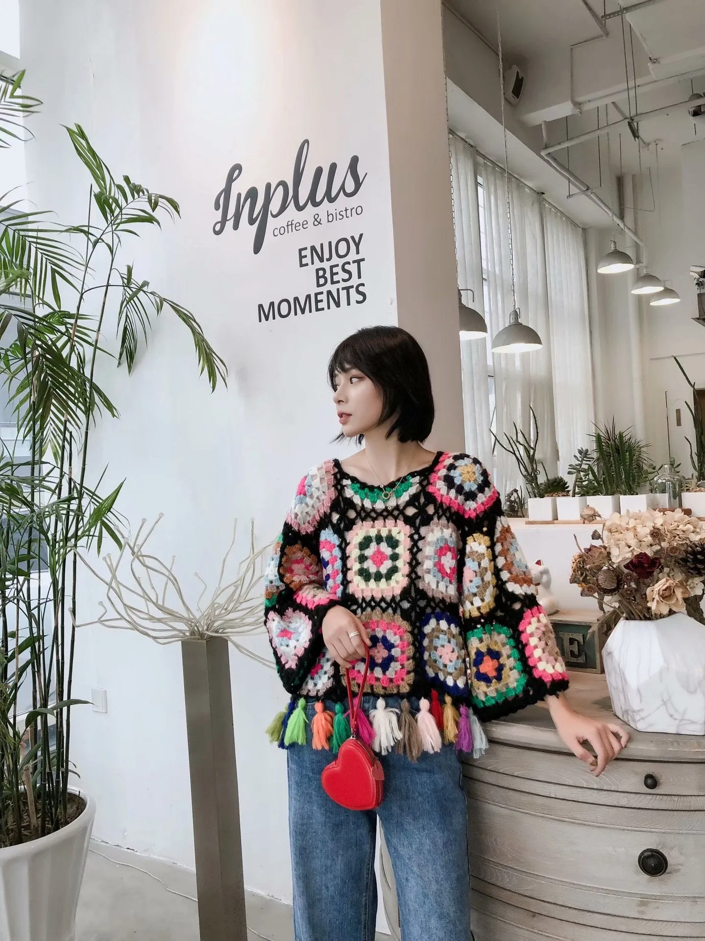 Women's Loose Colored Hollowed-out Tassel Sweater