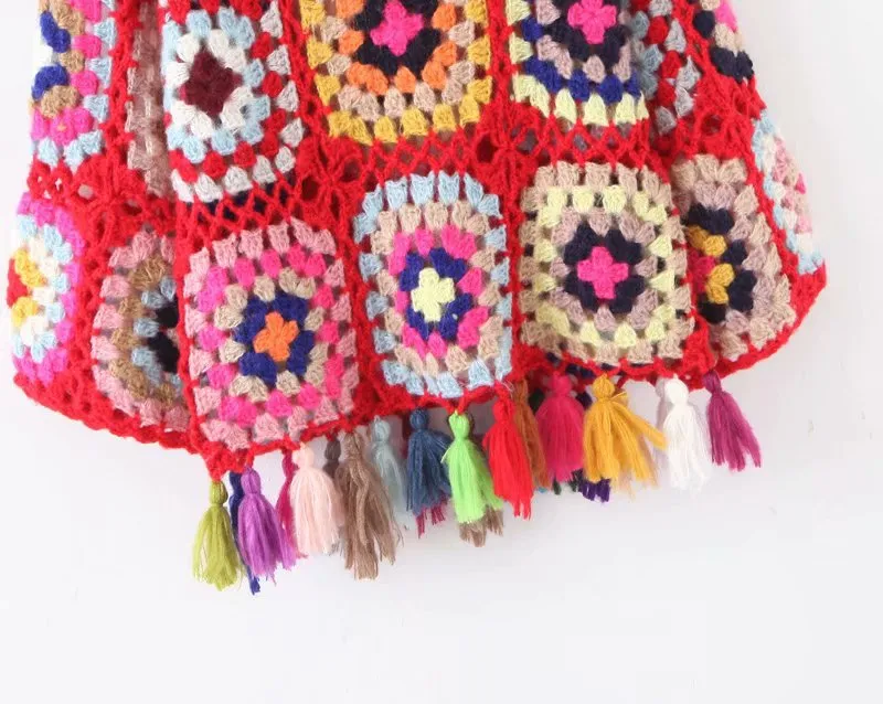 Women's Loose Colored Hollowed-out Tassel Sweater